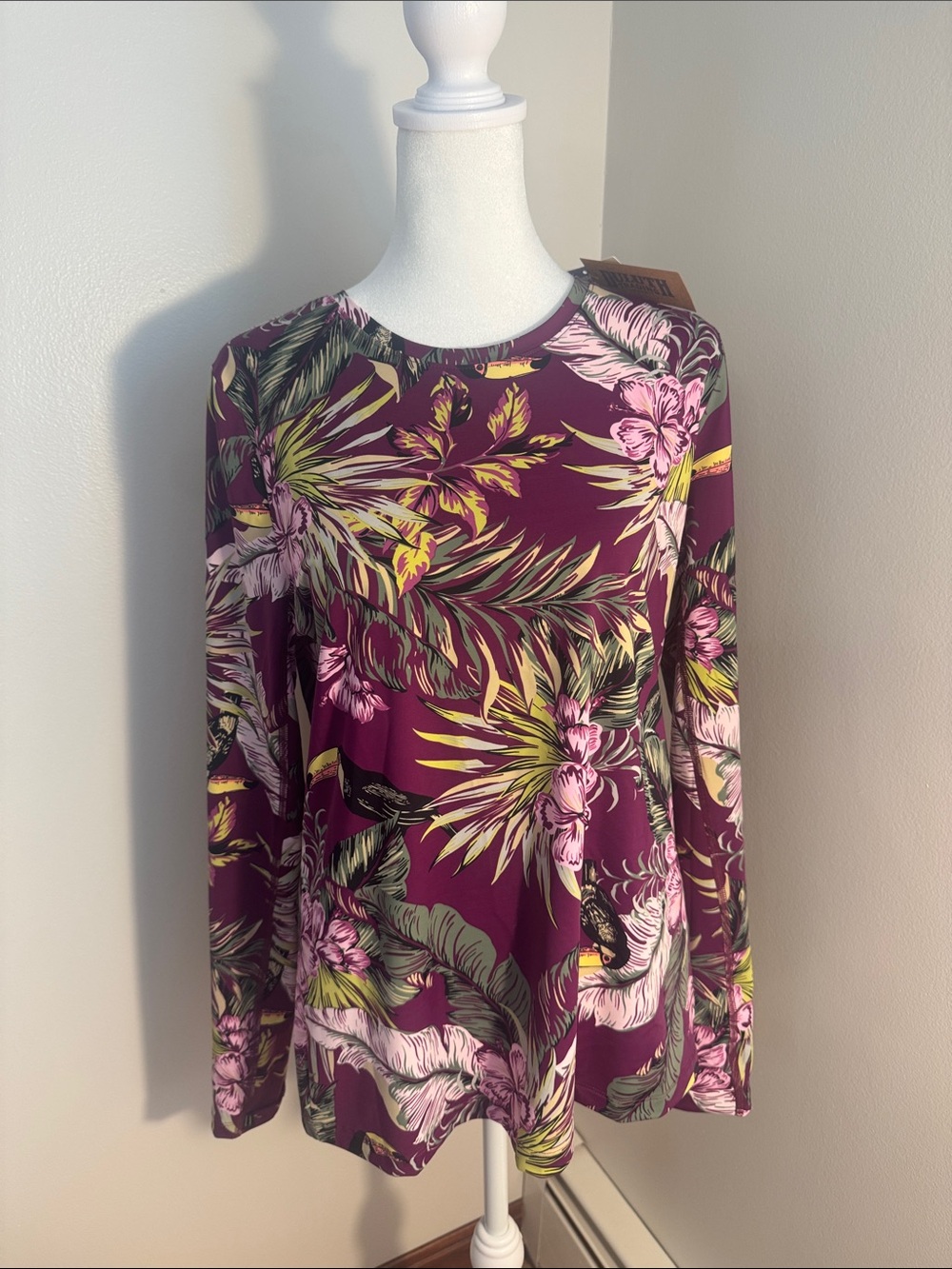 Duluth Trading Co Plum Floral Long-Sleeve Swim Coverup